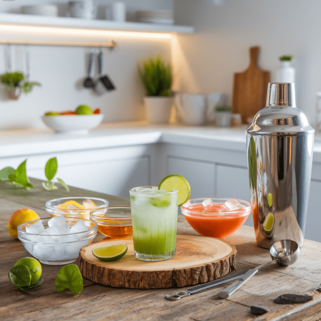 Creative variations of a green tea shot with tropical, berry, spicy, and apple twists, offering a unique flavor experience for every occasion.