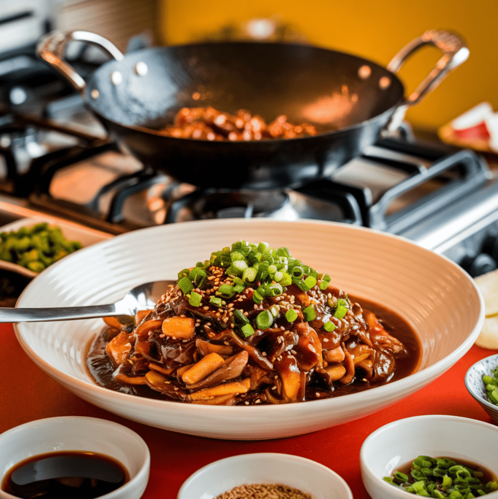 A vibrant plate of Chop Suey featuring colorful stir-fried vegetables, tender protein, and a glossy soy-based sauce, served in a white dish with a pair of chopsticks on the side.