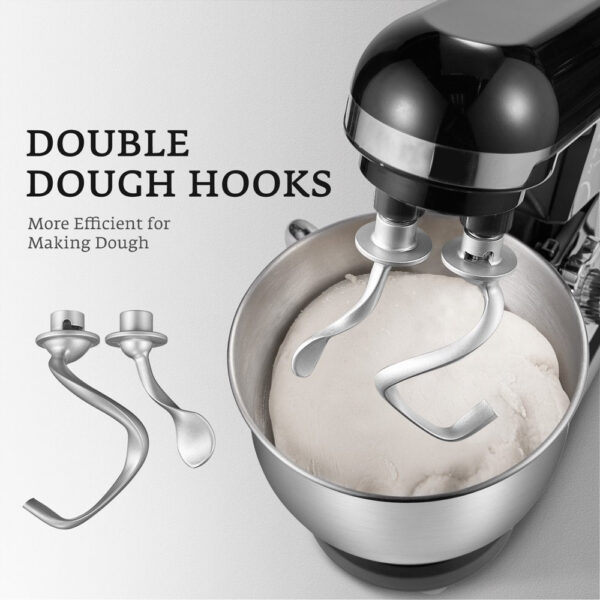 Stand Mixer with Double Hook, 6 Speeds, 5.5Qt Stainless Steel Bowl, Beater and Whisk Black - Image 3