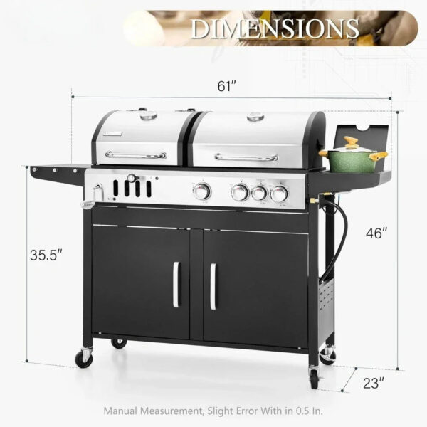 Charcoal and Propane Gas Grill Combo with Side Burner & Porcelain-Enameled Cast Iron Grate - Image 6
