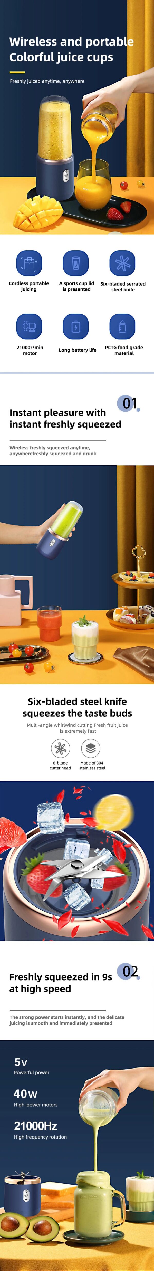 Portable Blender Bottle Electric 6 Blades Multifunction Juice Blender Fresh Juice Smoothie Blender Ice CrushCup Food Processor - Image 7