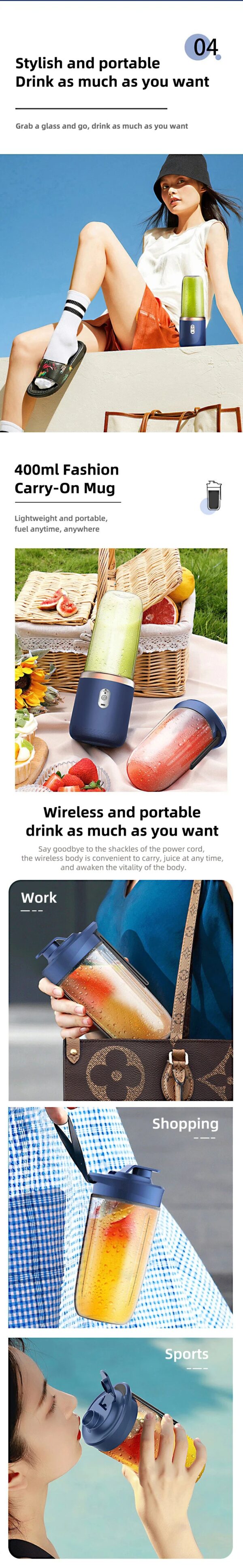 Portable Blender Bottle Electric 6 Blades Multifunction Juice Blender Fresh Juice Smoothie Blender Ice CrushCup Food Processor - Image 9