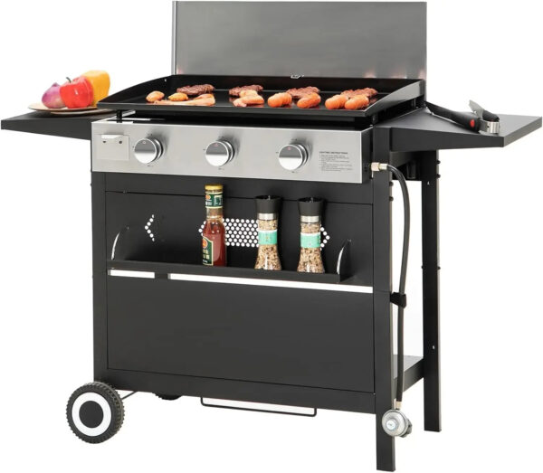 Charcoal and Propane Gas Grill Combo with Side Burner & Porcelain-Enameled Cast Iron Grate - Image 9