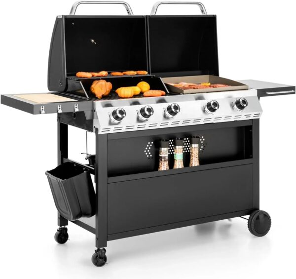 Charcoal and Propane Gas Grill Combo with Side Burner & Porcelain-Enameled Cast Iron Grate - Image 8