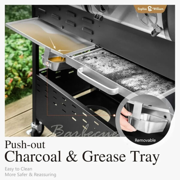 Charcoal and Propane Gas Grill Combo with Side Burner & Porcelain-Enameled Cast Iron Grate - Image 4