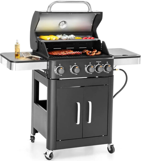 Charcoal and Propane Gas Grill Combo with Side Burner & Porcelain-Enameled Cast Iron Grate - Image 10