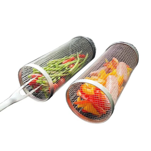 Stainless Steel Rolling BBQ Grill Basket - Image 5