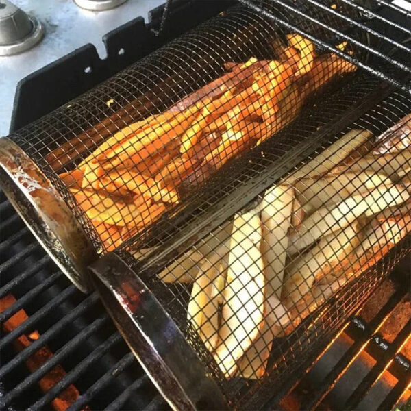 Stainless Steel Rolling BBQ Grill Basket - Image 3