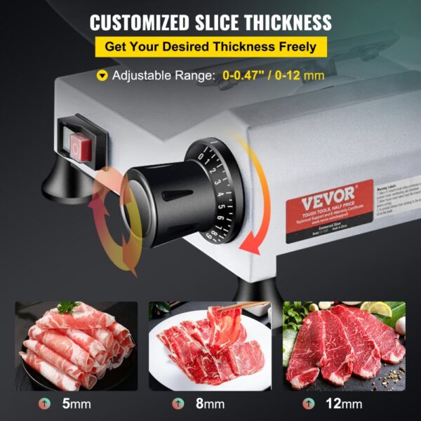 ODDTOOLS 240W Commercial Meat Slicer, Electric Deli Food Slicer, 10" Carbon Steel Blade Electric Food Slicer, 350-400RPM Meat Slicer, 0 - 0.47 inch Thickness Adjustable for Commercial and Home Use - Image 4