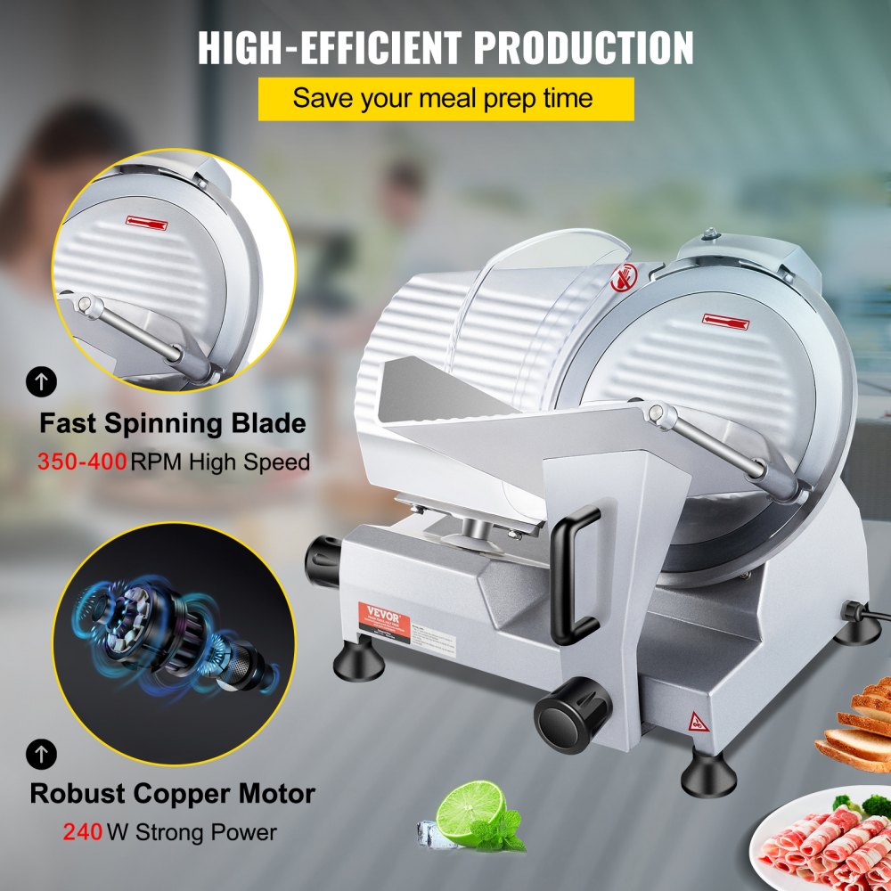 ODDTOOLS 240W Commercial Meat Slicer, Electric Deli Food Slicer, 10" Carbon Steel Blade Electric Food Slicer, 350-400RPM Meat Slicer, 0 - 0.47 inch Thickness Adjustable for Commercial and Home Use - Image 5