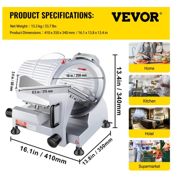ODDTOOLS 240W Commercial Meat Slicer, Electric Deli Food Slicer, 10" Carbon Steel Blade Electric Food Slicer, 350-400RPM Meat Slicer, 0 - 0.47 inch Thickness Adjustable for Commercial and Home Use - Image 7