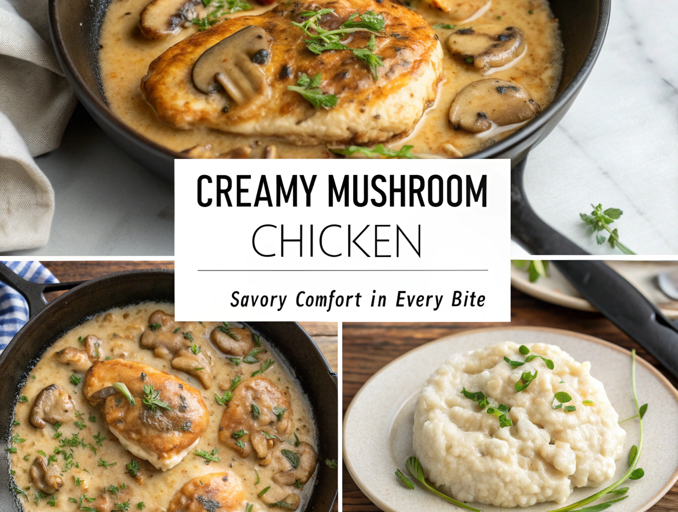 A rustic wooden platter piled high with tender mushroom chicken pieces, alongside roasted vegetables.