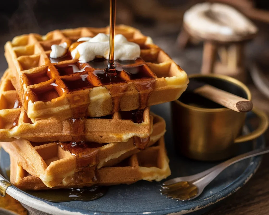 Delicious Cider Pumpkin Waffles with Salted Maple Butter and autumn spices.