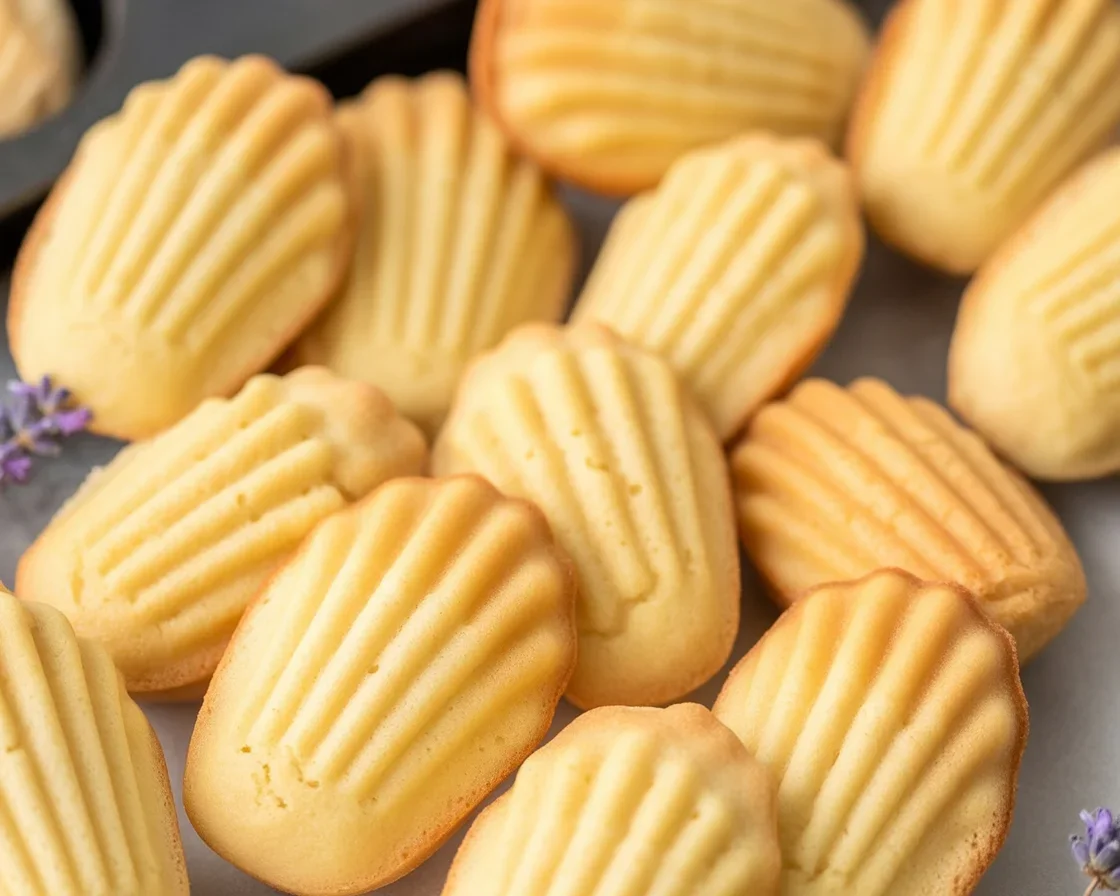 Delicious madeleine cookies in shell shape, showcasing their buttery texture.