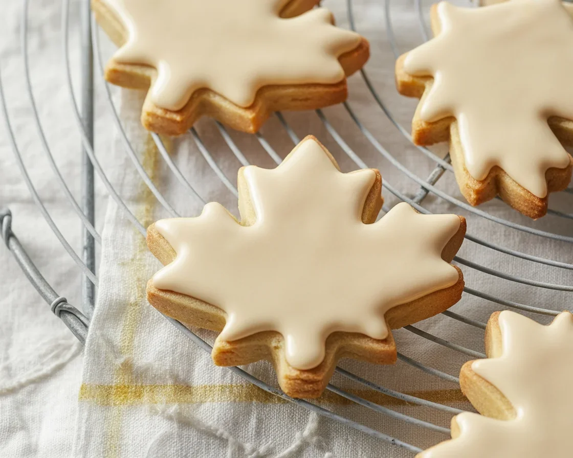 Glazed Maple Shortbread Cookies with sweet icing and buttery texture on a plate.