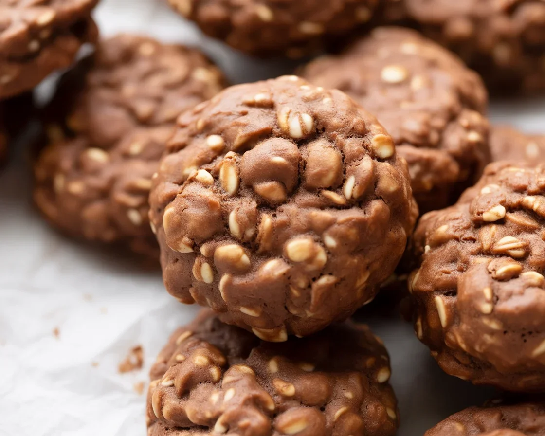 Classic No Bake Cookies made with cocoa, peanut butter, and oats for a quick treat.