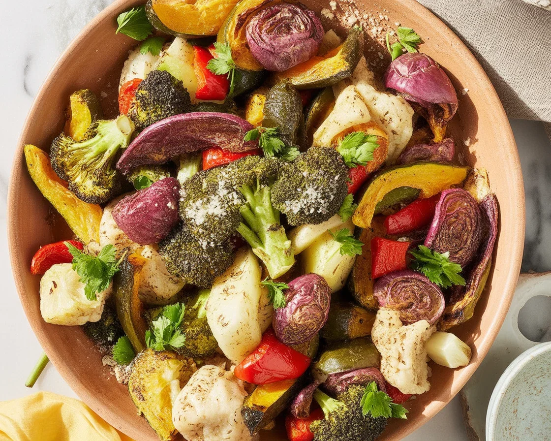 Colorful air fryer vegetable side dishes including broccoli and zucchini cooked to perfection.