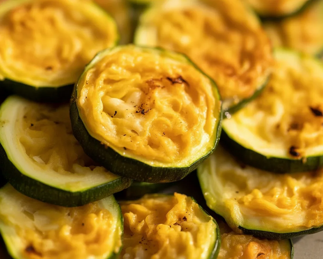 Delicious Baked Parmesan Zucchini slices topped with cheese and baked to perfection.