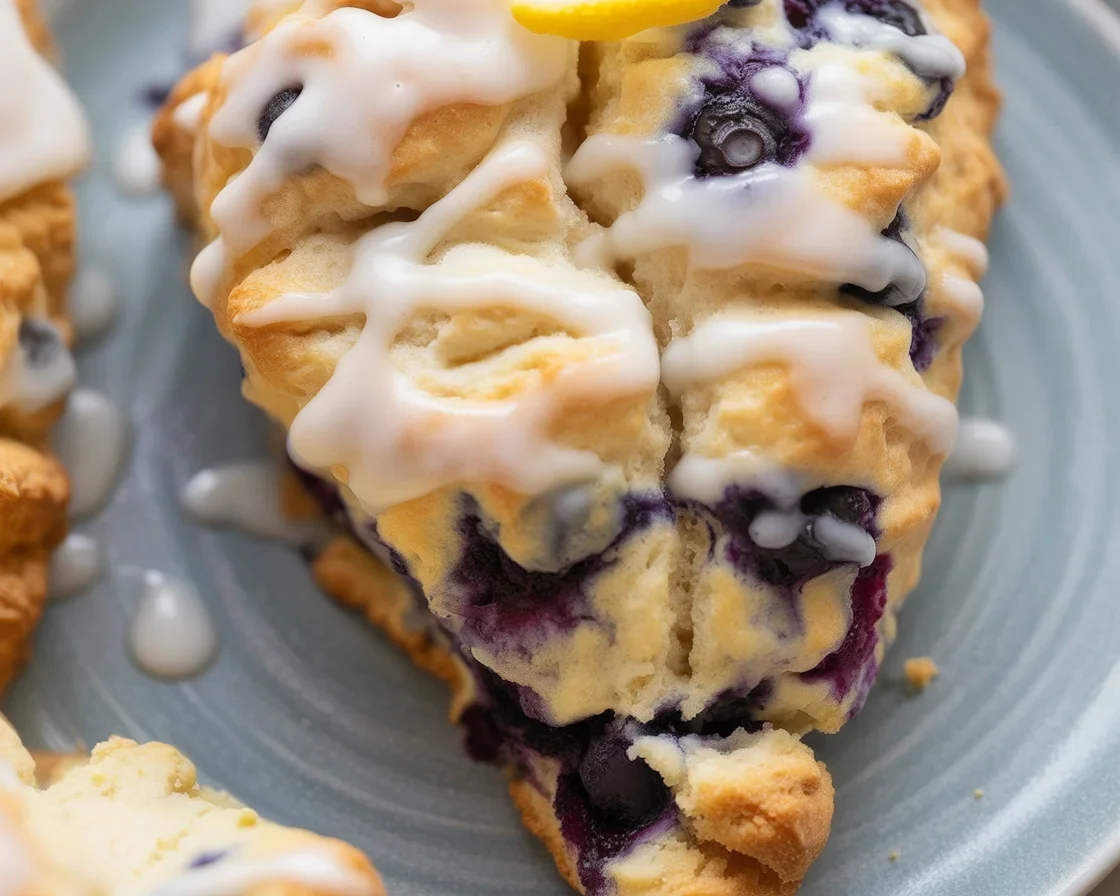 Delicious Contessa Blueberry Scones with fresh blueberries and lemon glaze