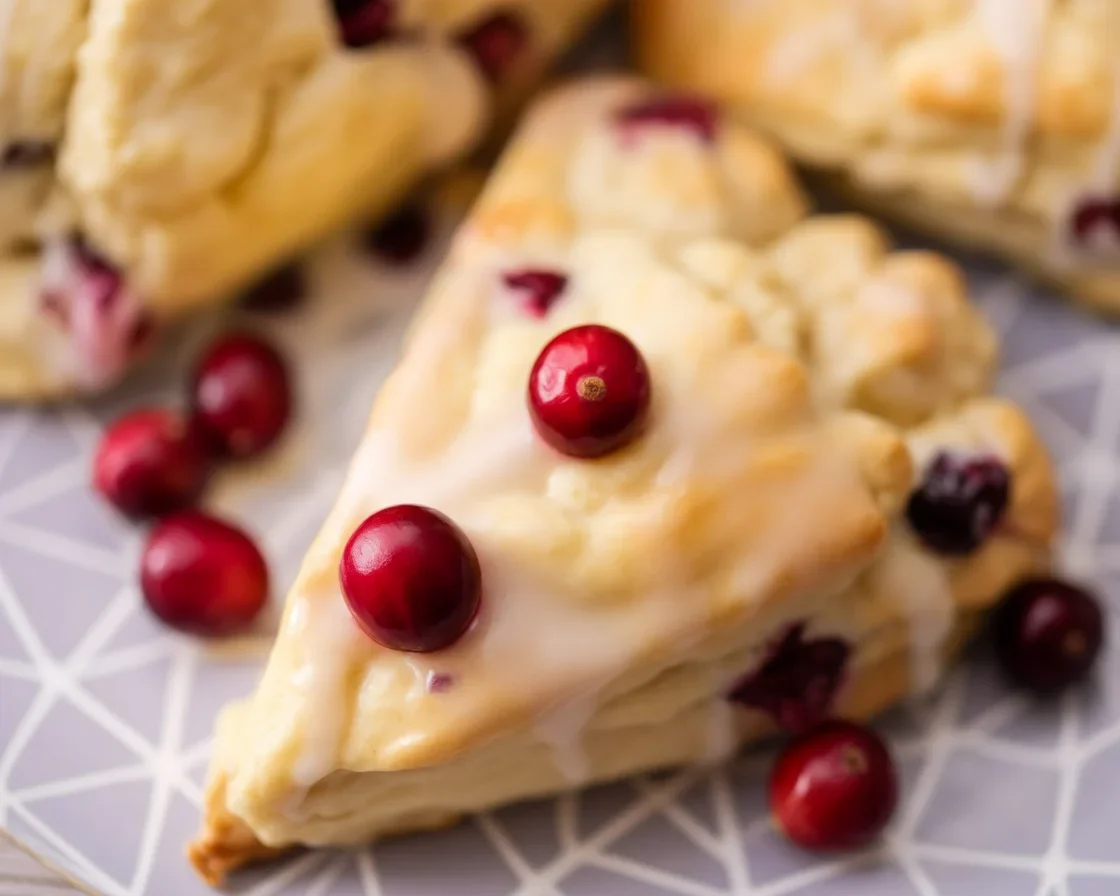 Cranberry Orange Sour Cream Scones on a decorative plate
