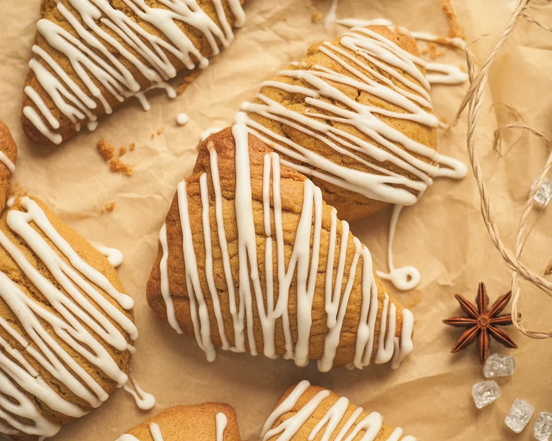 Delicious Gingerbread Scones topped with maple glaze, perfect for holiday snacking.