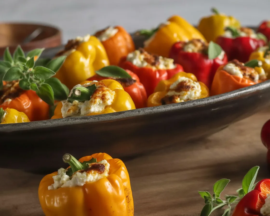 Delicious ricotta stuffed peppers filled with spinach and herbs, perfect for dinner.