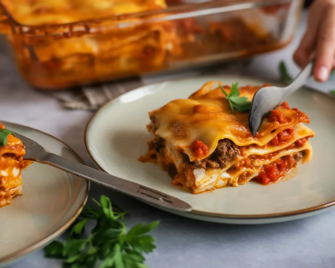 Delicious layers of no bake lasagna with ricotta, mozzarella, and marinara sauce.