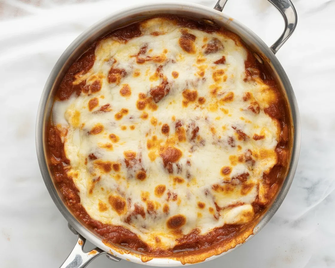Delicious easy skillet lasagna prepared in one pan, perfect for quick weeknight dinners.